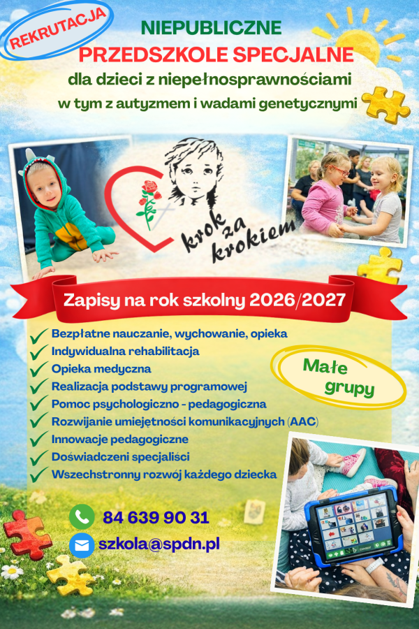 Rekrutacja 2026/2027 w Przedszkolu „Krok za krokiem”! 
